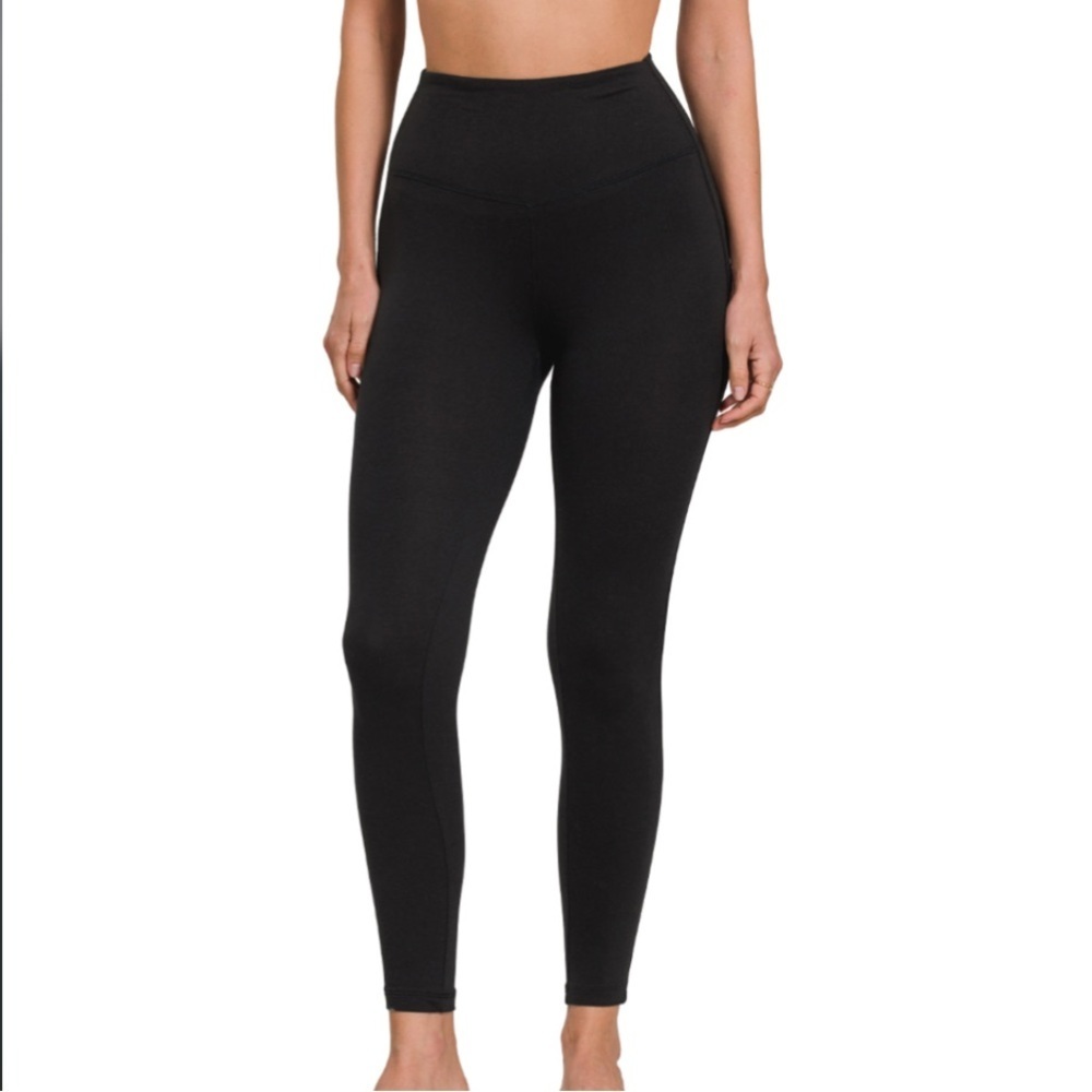 Zenana Brushed Microfiber Wide Waistband High-Waist Leggings – Black